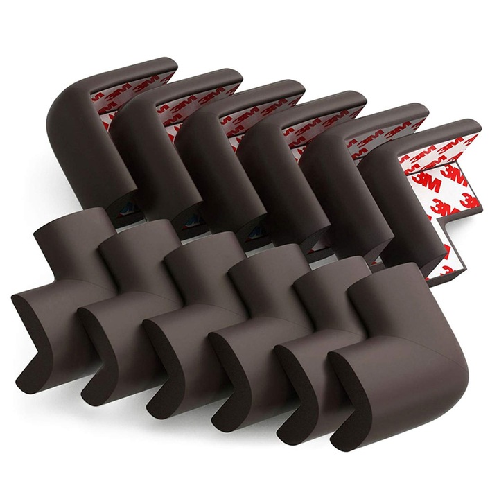 Protector colturi mobilier set 12 buc, maro 5.5x5.5x1.2cm pentru siguranta bebelusilor