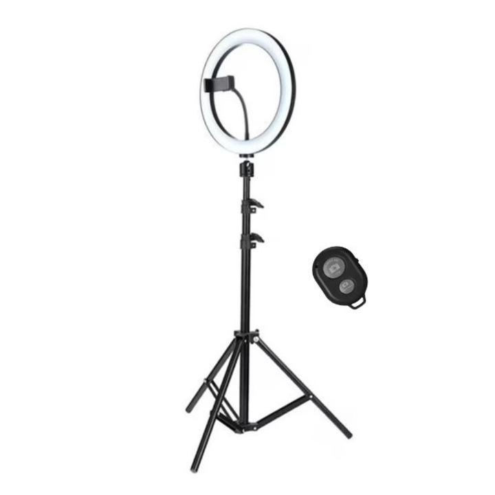 Професионален комплект кръгли лампи, Ring Fill Light, диаметър 30 см, 12 инча, 180 светодиода и статив 120 см, 3 режима на светене, 10 стъпки за настройка, държач за телефон