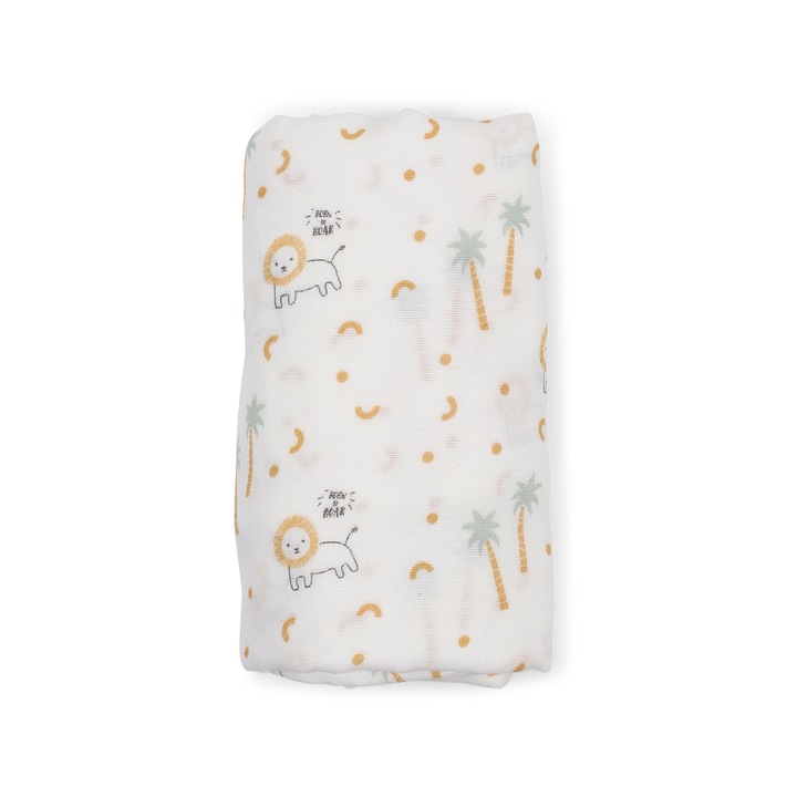 Pamut és bambusz muszlin, többfunkciós pelenka vagy takaró, Nairobi mustár, 120 x 120 cm