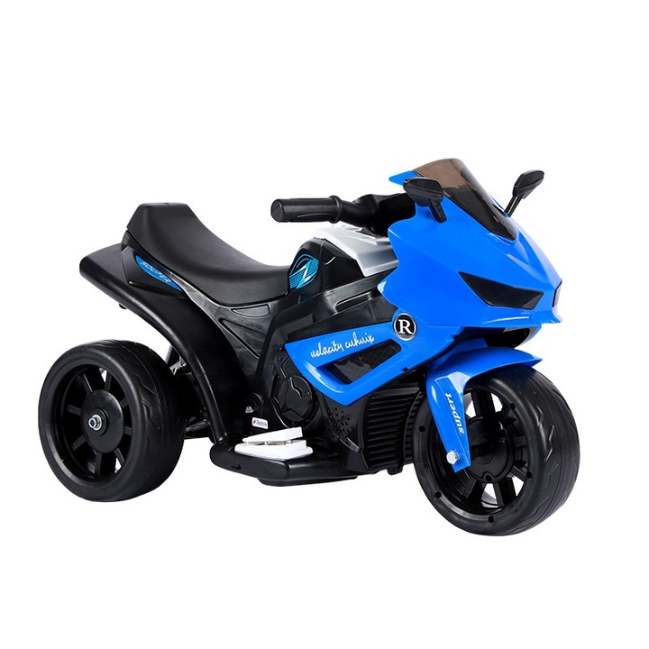 Motocicleta Electrica cu 3 Roti, Acumulator incarcare, Anti-Rasturnare, Lumini, Sunete, Off-Road, Baterie 6V 4.5Ah, 66x34x43cm, Albastru