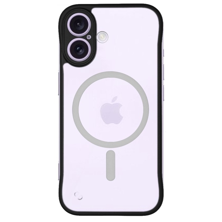 Калъф FrameLess SILKASE за Apple iPhone 16 Plus, MagSafe, пластмаса, черен/прозрачен мат