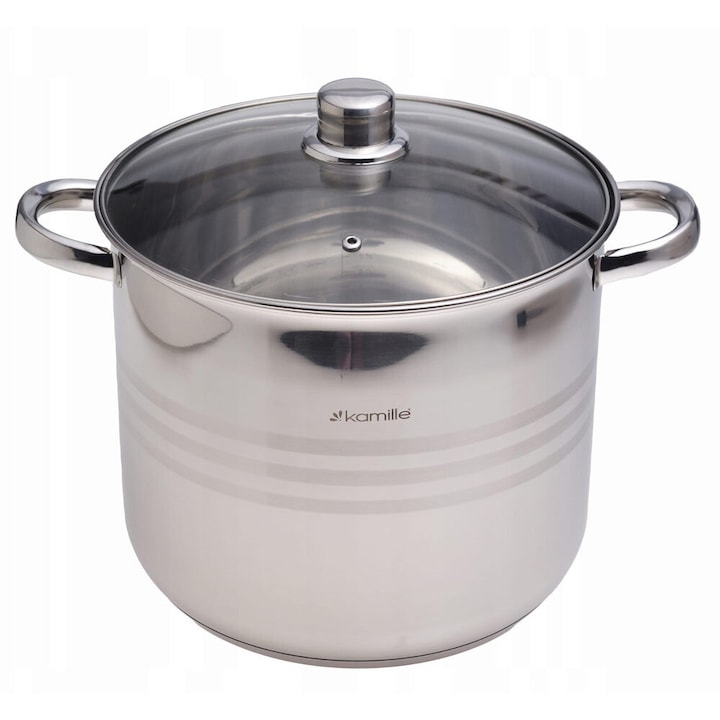 Oala din otel 10, 5 L cu capac 26 cm, inductie gaz Kamille 5404 inoxidabil