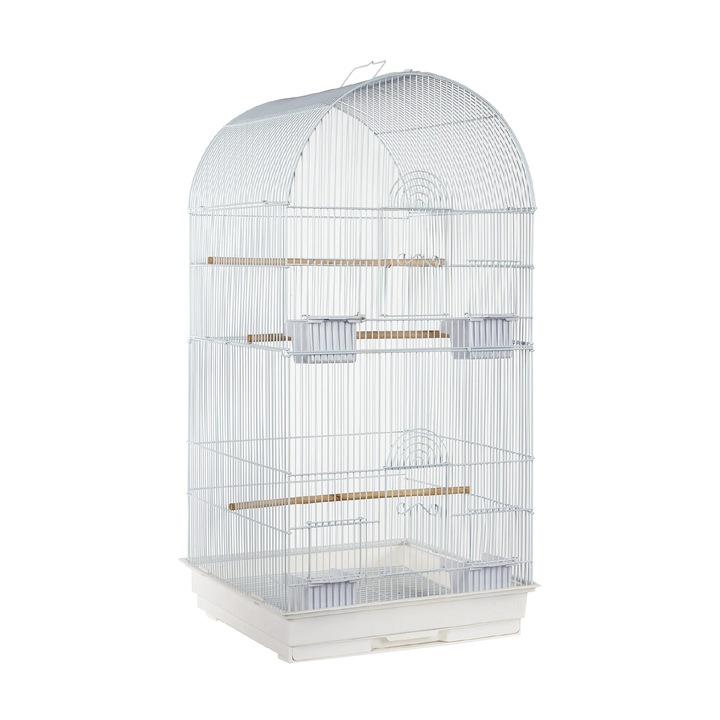 Colivie pentru pasari exotice, Biotur, gratii metalice, alb, 47x47x92 cm