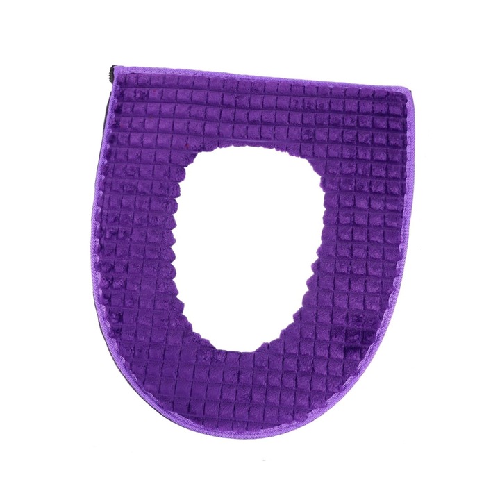 Husa de plus soft pentru colac WC, prindere cu scai, moale, confortabila, din material textil pufos si rezistent, usor de instalat, lavabila manual sau la masina de spalat, mov