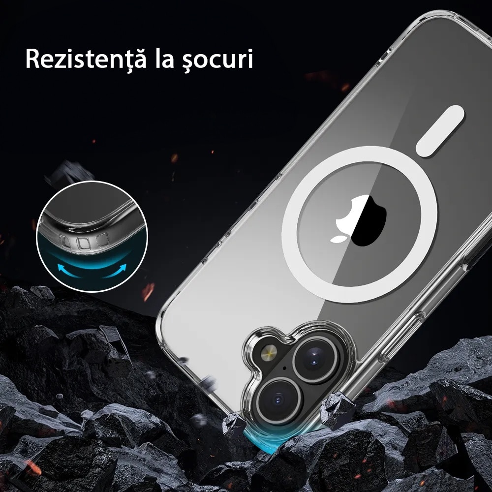 Husa pentru Iphone 16, compatibila Magsafe, Antisoc, Transparenta