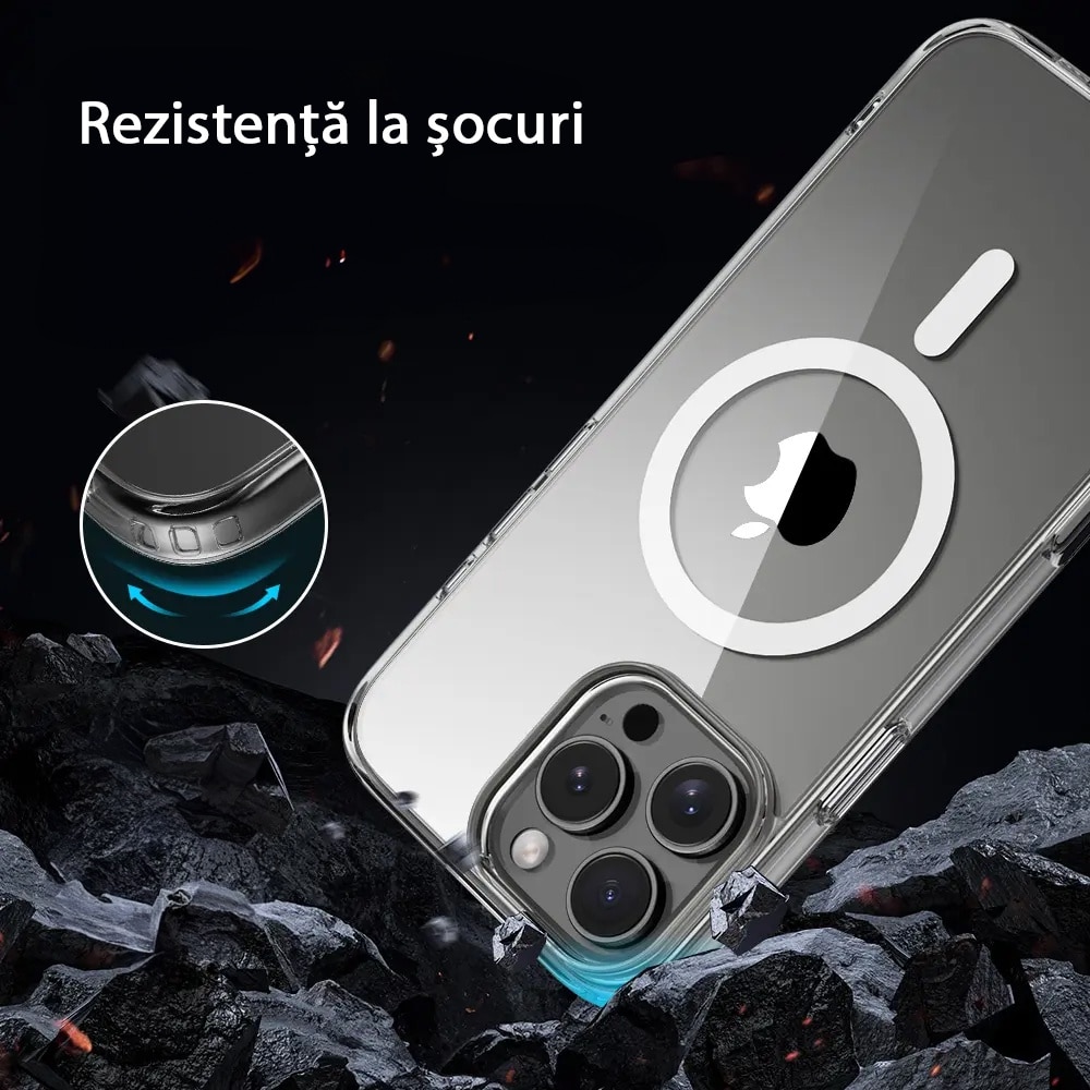 Husa pentru Iphone 16 Pro Max, compatibila Magsafe, Antisoc, Transparenta