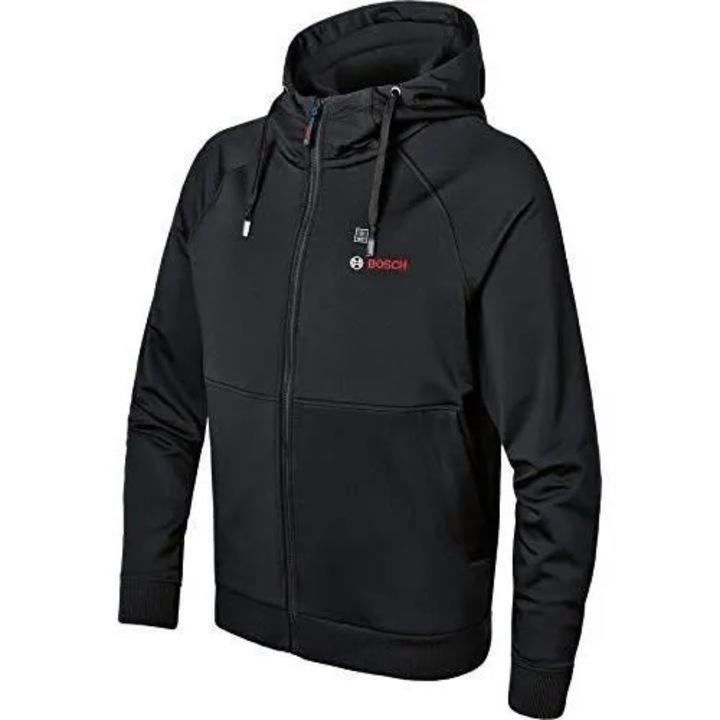 Работно яке с качулка Bosch Professional GHH 12+18V XA 06188000GG, размер 3XL, 3 регулируеми нагревателни зони, с батерия, черно