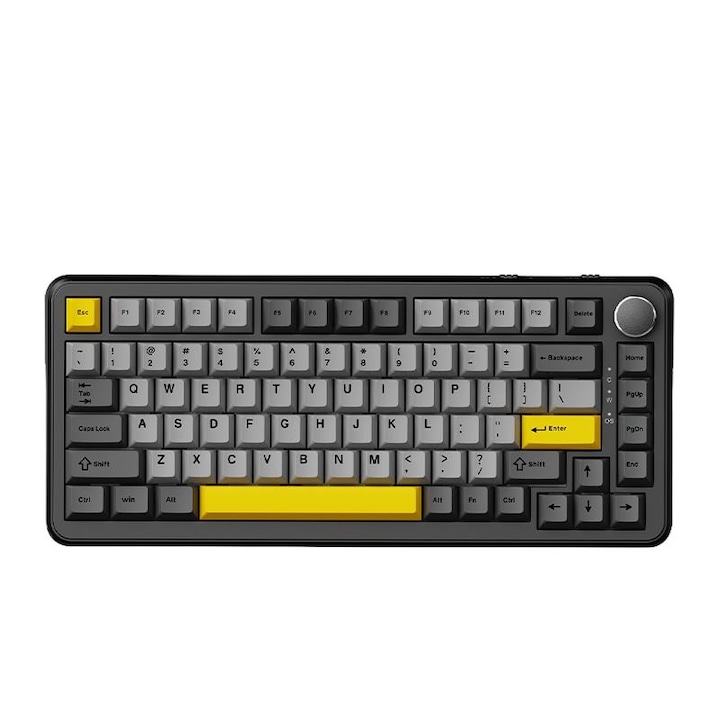 Tastatura mecanica, 75%, cu fir, Ajazz, AK820 MAX, Magnetic Switch, RGB, USB, Negru, Linux Mac OS Microsoft Windows,380x138x44mm, Garnitura de montare, Schimbare la cald, Stabilizatori unsi, greutate 620 g