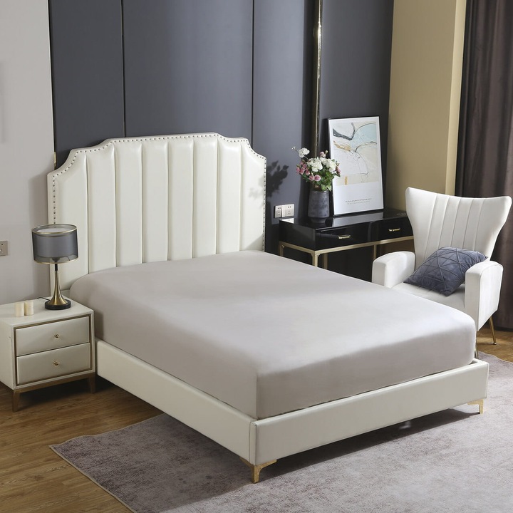 Cearceaf cu elastic, 200x220+30cm, taupe, 100% bumbac satinat, set