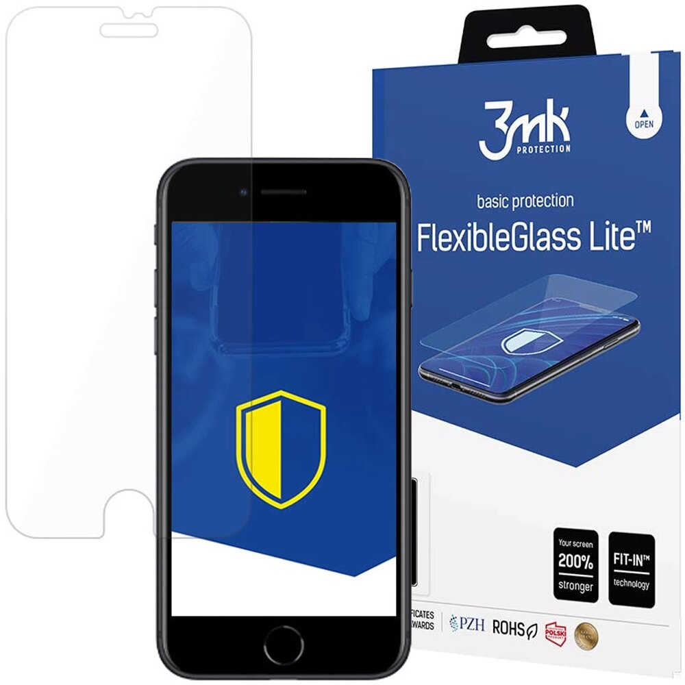 Folie hibrida 3mk FlexibleGlass Lite pentru iPhone SE, 0,16 mm, rezistenta la zgarieturi, transparenta