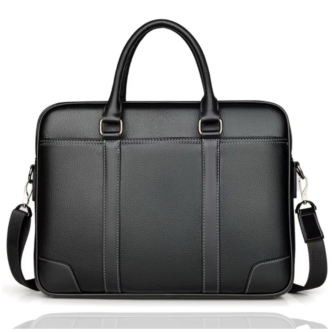 Geanta din piele pentru laptop 4techgoods, Neagra, 13 - 15,6 - 17,3 inch, Compatibila cu MacBook, HP, Dell, Microsoft Surface Cu curea de umar reglabila si detasabila