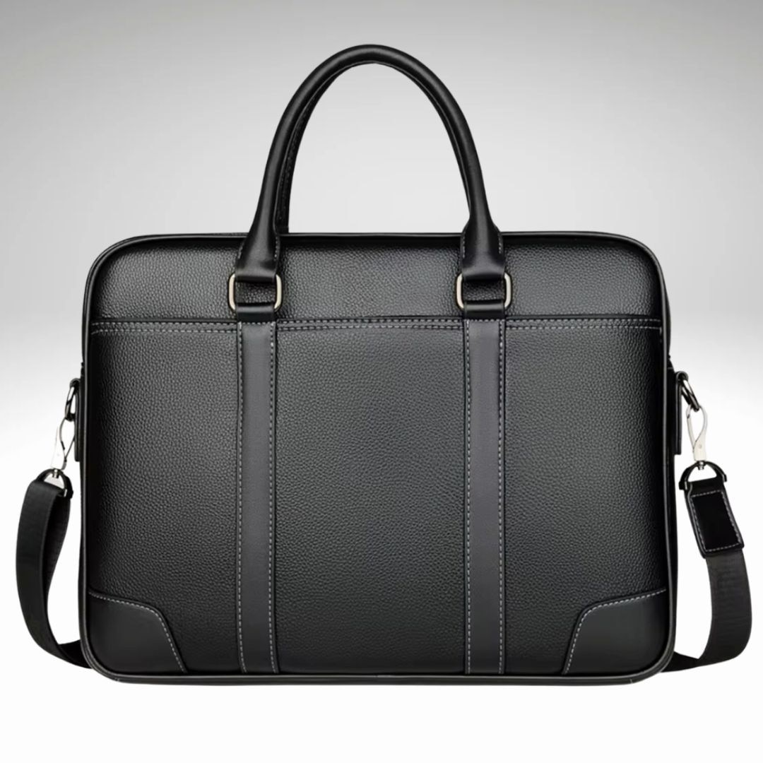 Geanta din piele pentru laptop 4techgoods, Neagra, 13 - 15,6 - 17,3 inch, Compatibila cu MacBook, HP, Dell, Microsoft Surface Cu curea de umar reglabila si detasabila