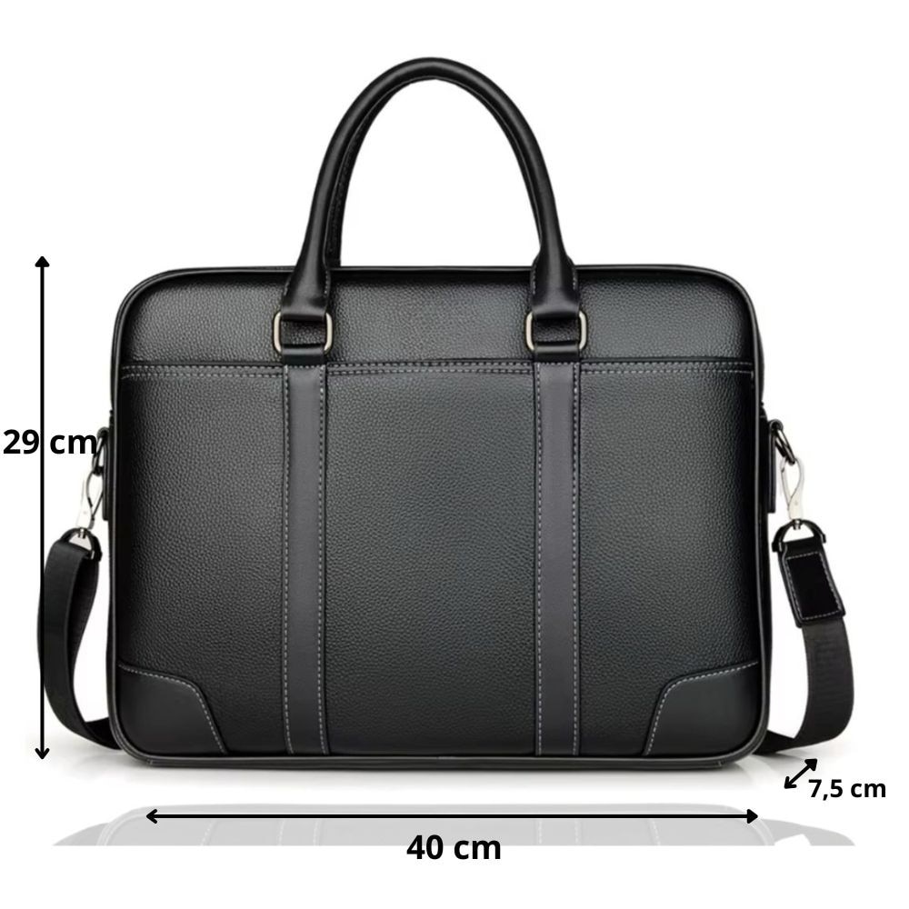 Geanta din piele pentru laptop 4techgoods, Neagra, 13 - 15,6 - 17,3 inch, Compatibila cu MacBook, HP, Dell, Microsoft Surface Cu curea de umar reglabila si detasabila