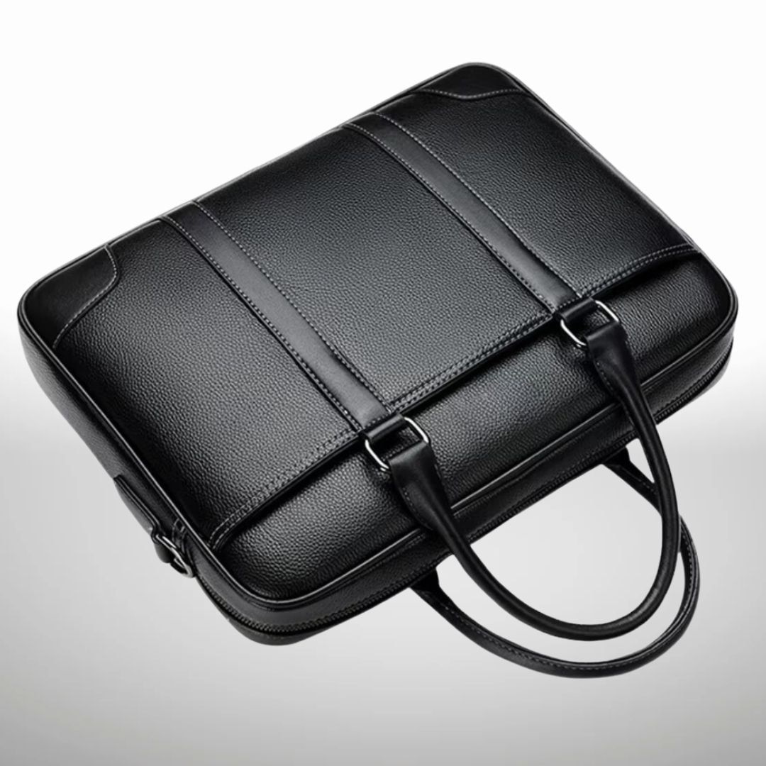 Geanta din piele pentru laptop 4techgoods, Neagra, 13 - 15,6 - 17,3 inch, Compatibila cu MacBook, HP, Dell, Microsoft Surface Cu curea de umar reglabila si detasabila