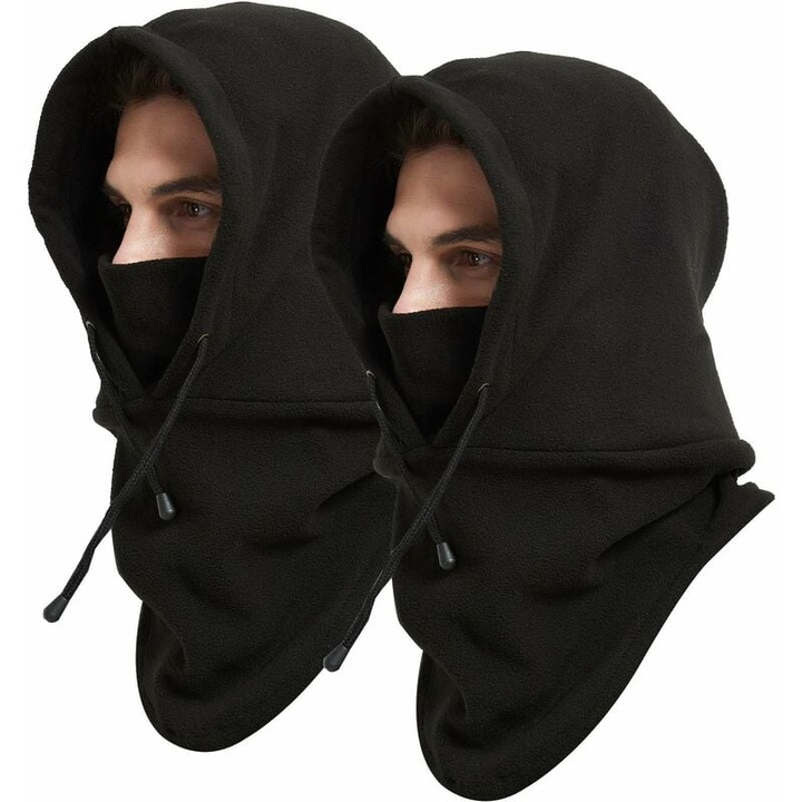 2 bucati cagula groasa cu strat dublu, rezistenta la vant si calda, masca de schi, incalzitor de gat pentru barbati si femei