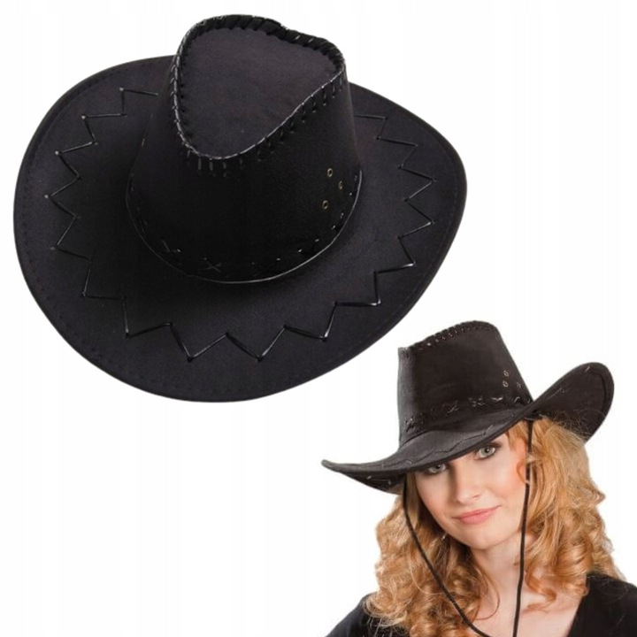 Palarie, Korbi, Western Cowboy, Tesatura De Inalta Calitate, Cusaturi Decorative, Ornamente Negre De Tip Tanga, Potrivit Pentru O Circumferinta A Capului De 56-58 cm, Latime 35, 5 cm, Inaltime 16 cm, Lungime 39 cm, Negru