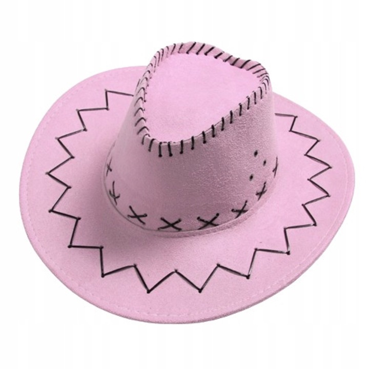 Kalap, Korbi, Western Cowboy, Kiváló Minőségű Anyag, Díszítő Varrás, Fekete Tangaszerű Díszítések, Szélesség 37 cm, Magasság 13 cm, Rózsaszín