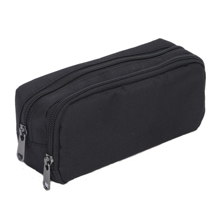 Pencil Case, Polyester, 21*7*10cm, Multiple Compartments, Large Capacity, Multi-functional Use, TOIITKQ, Black