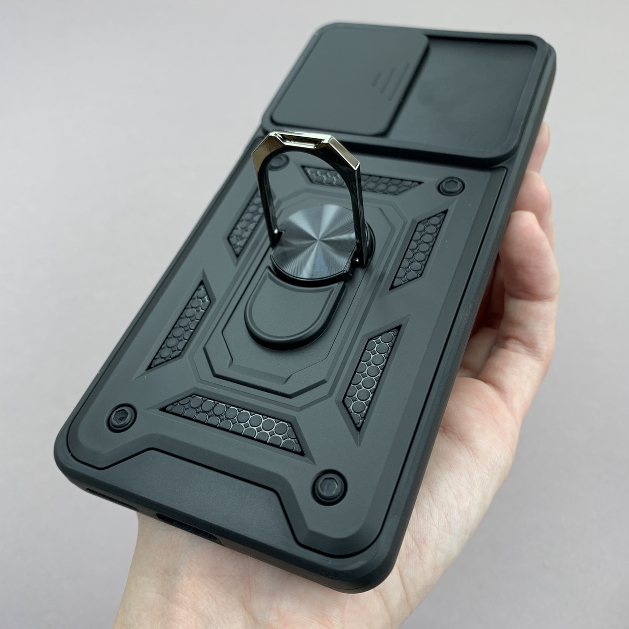 Husa telefon Mat-Tech compatibila cu Xiaomi Redmi Note 11 4G, Protectie Camera Slide and Snap Soft Premium, Magnetic Ring Holder, PopGrip, Anti-Shock, Rugged Protection, Negru