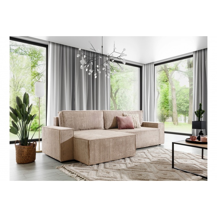 Coltar Extensibil, Bogart, Flabio Mini, Stanga, Cu Functia De Dormit, 283x144x90/77 cm, Cu 2 Perne, Textil, Bej