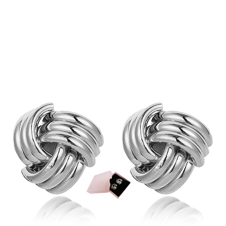 Дамски обеци, Златно покритие 18K, Геометричен дизайн, Леки, Антиалергични, С кутия за бижута, Сребрист