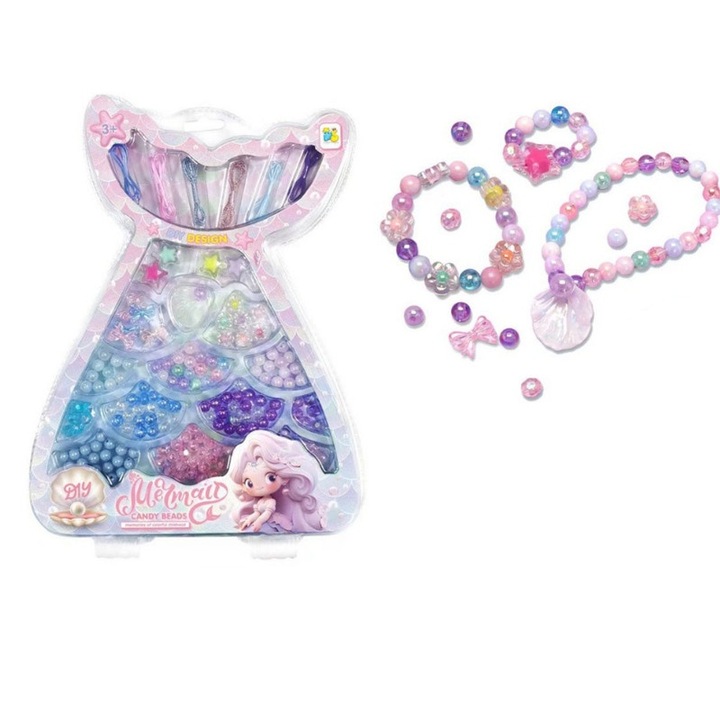 Set complet bijuterii fetite, Model cu coada de sirena si scoici, Nu este usor de spart sau decolorat, Costum de printesa jucati pretend dress up