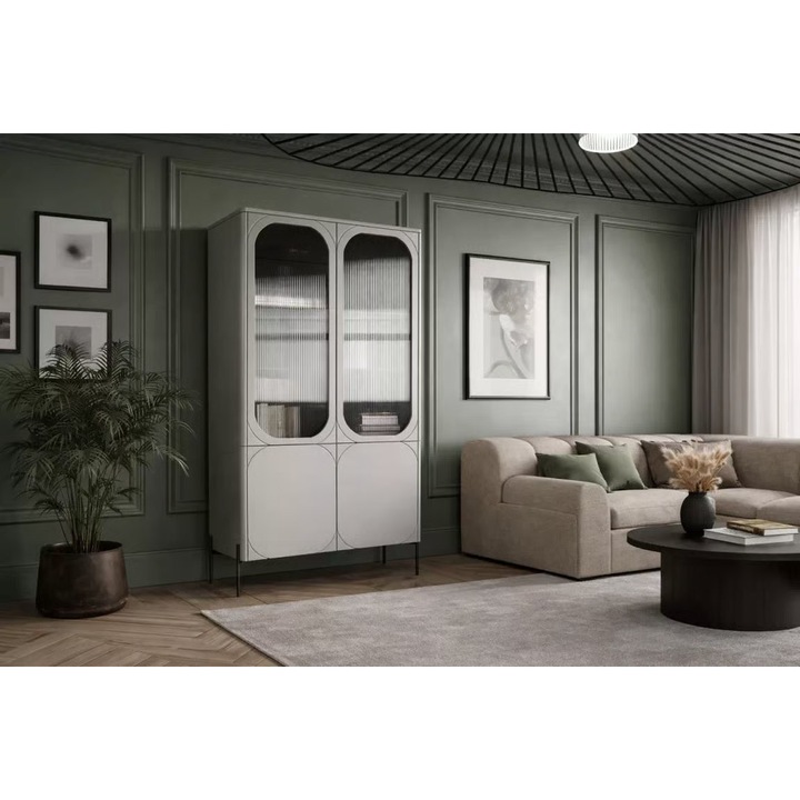 Bogart, Sonatia, Vitrin, 200 x 104 x 45 cm, Matt hatás, 8 Polcok, 4 Ajtók, MDF, Bézs