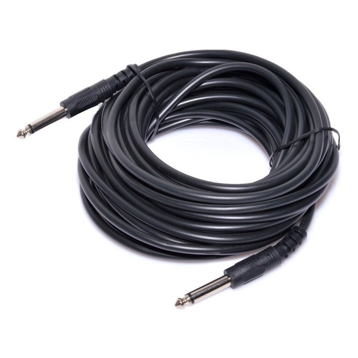 Cablu audio Jack 6.3 mm tata mono la Jack 6.3 mm tata mono, 3 m, Negru