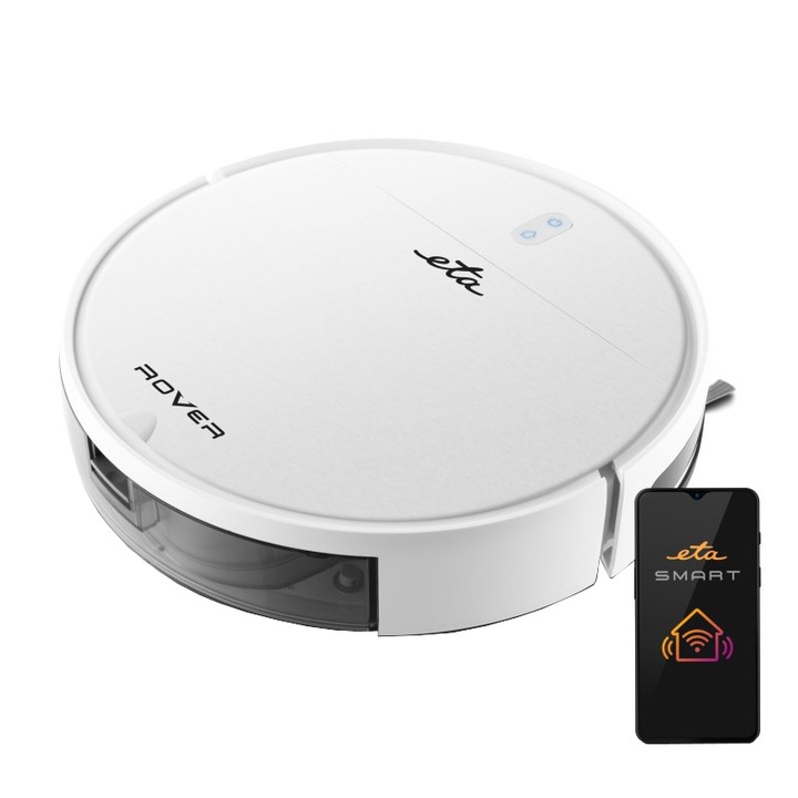 Прахосмукачка робот и моп ETA Rover 1248 90000, Li-Ion 14.4 V/ 2600 mAh, дистанционно управление, технология SMART, бяла