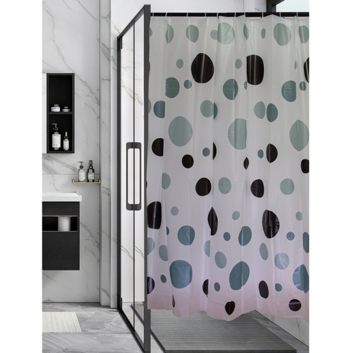 Perdea dus Hypo 4149, model buline, alb + negru, 180 x 180 cm