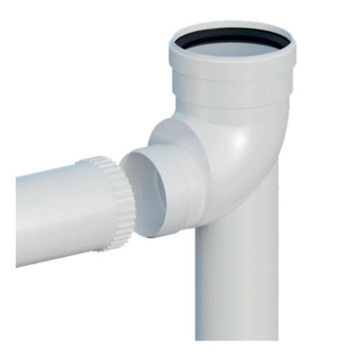 Cot 87° infiletat din plastic cu prelungire L-500, pe baza cu garnitura DN 60/80 Ricom