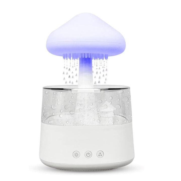 4 az 1-ben aromaterápiás diffúzor, esőhangterápia, párásító, 7 LED színes lámpa, állítható, 450 ml, fehér, UA