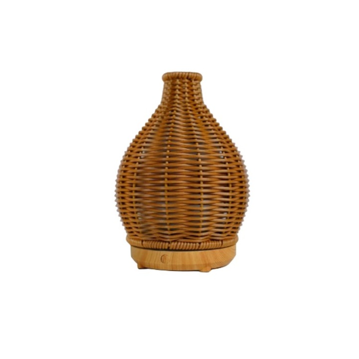 Umidificator si difuzor portabil de uleiuri esentiale, cu ultrasunete, USB, stil ratan, 80 ml