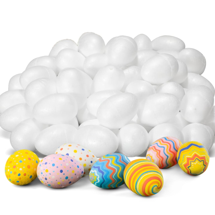 Oua Din Polistiren Pentru Decorat, Artmaker, Set 20 Bucati Pentru Pictat Si Decorat, Perfecte Pentru Paste, Usoare Si Rezistente, Pentru Activitati Creative Si Proiecte DIY, 2.5 cm, Alb