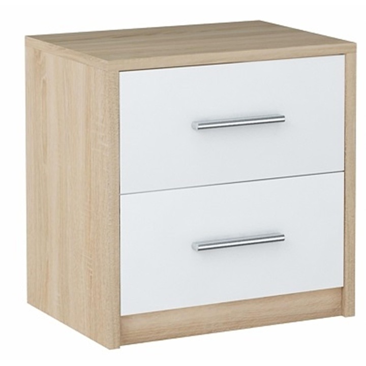 Noptiera, MATKAM, BODO 2S, 40 x 35 x 41 cm, 2 Sertare, Modern, Dreptunghi, Neasamblat, Mat, PAL, Stejar sonoma/Alb