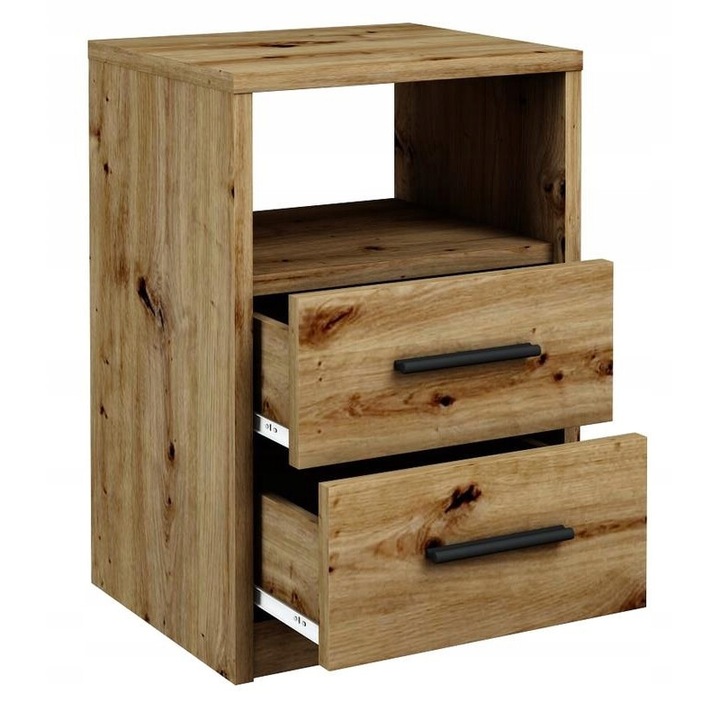 Noptiera, MATKAM, 2SO, 40 x 35 x 58.5 cm, 2 Sertare, Modern, Dreptunghi, Neasamblat, Mat, PAL, Stejar Artisan