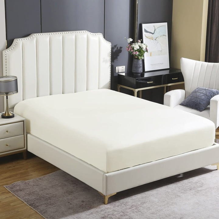 Чаршаф с ластик, 90x200+30см, памучен сатен, бял, комплект