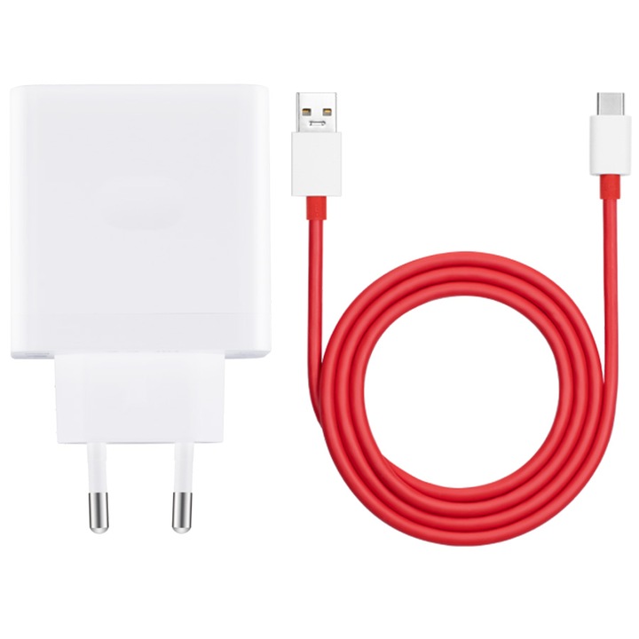 Мрежово зарядно OnePlus SUPERVOOC, 5461100521, Quick Charge, 100W, USB, USB-C кабел, Бял