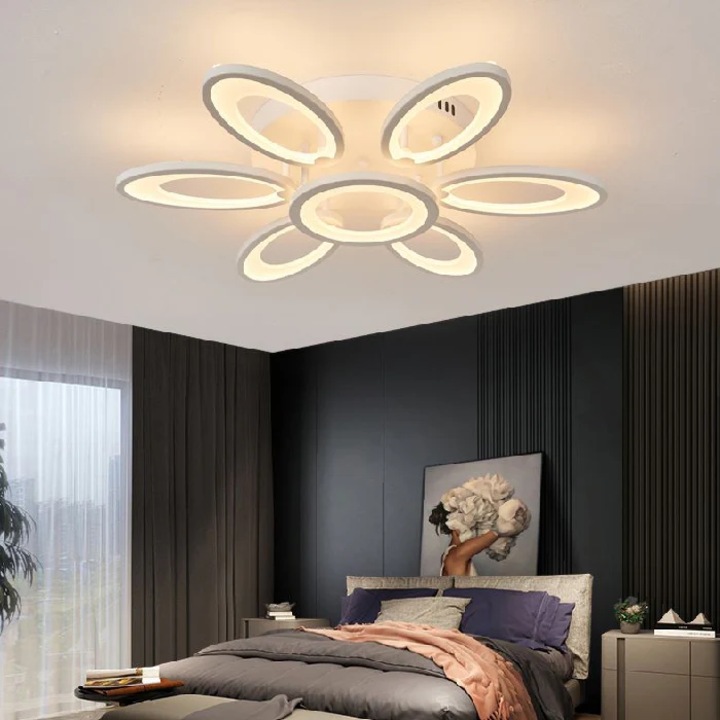 Lustra LED cu 3 tipuri de lumina si telecomanda, 156W, intensitate reglabila, lumina rece/neutra/calda, alba, LED CONCEPT, LED-M003Z6+1