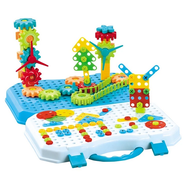 Set Constructie Bormasina Magica cu Servieta, toolsy, 310 Piese, Albastru, Piese Multicolore, Plastic, 31x46 cm