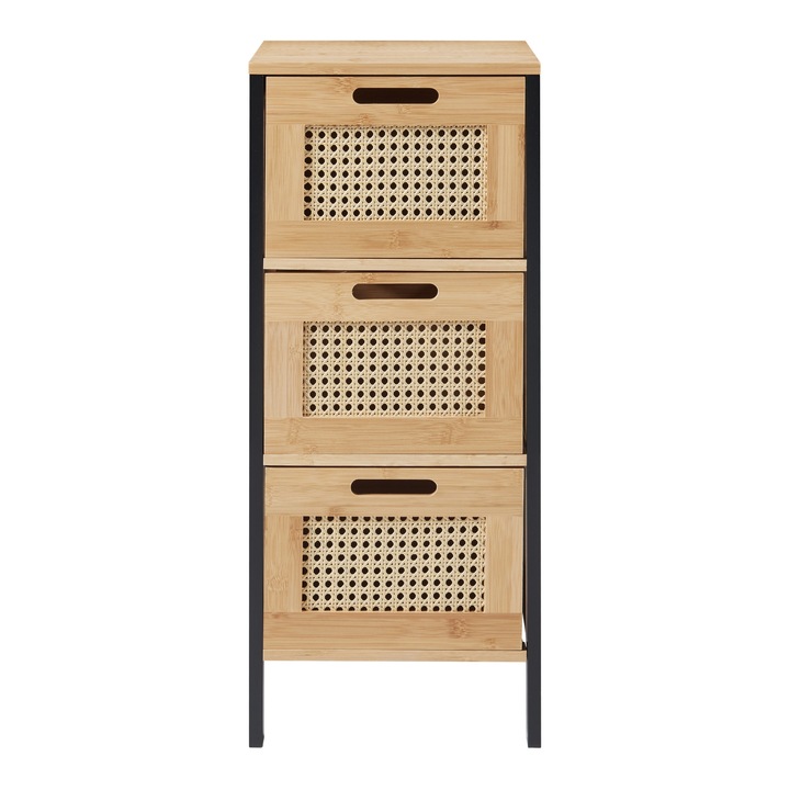 [en.casa] Komód PXCH-0021Tervola 72 x 30 x 30 cm mdf bambusz műanyagszövet fekete natúr rattan-hatású