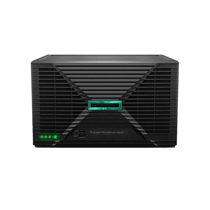 Сървър HPE ProLiant MicroServer Gen11, MicroTower, Intel Gold G7400 2 C / 4 T, 3,7 GHz, 6 MB кеш, 46 W, 16 GB DDR5 ECC, 1 TB HDD, 4 x LFF, Без операционна система