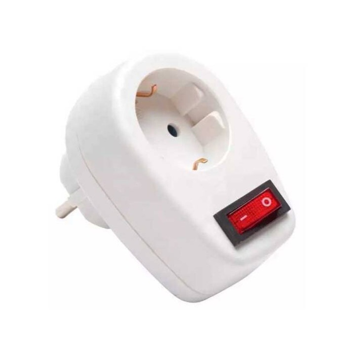 Priza de extensie 8958, Schuko, Cu intrerupator, Fara cablu, Alba, 220V, 16A, 3680W