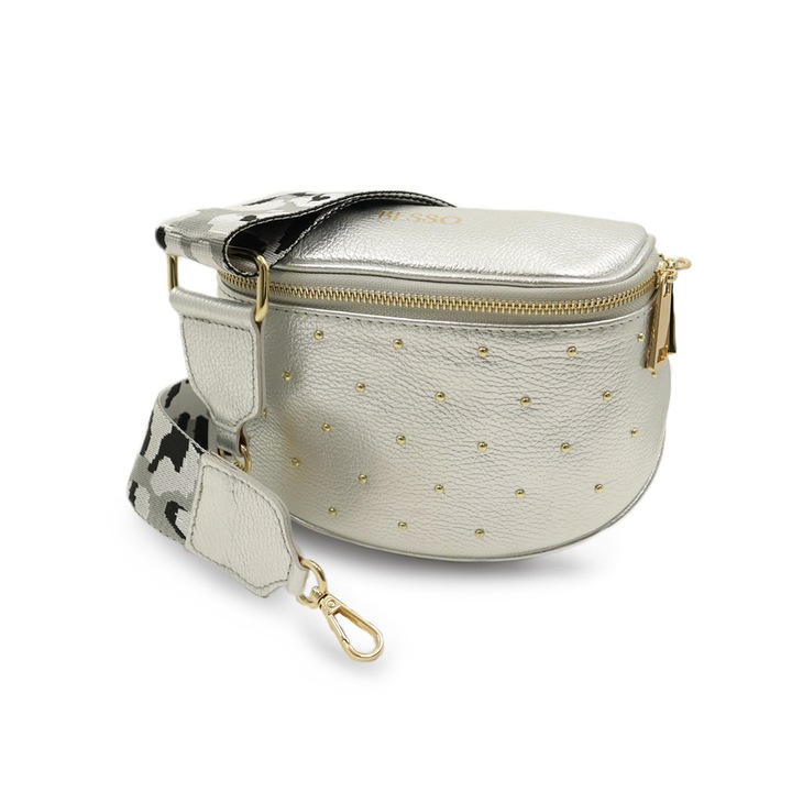 Borseta crossbody din piele naturala Sogno Festivo Argintie