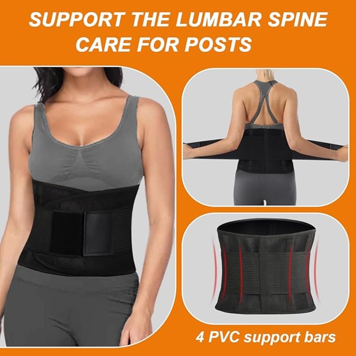 ﻿ Centura de slabit, tip corset, refacere postnatala, suport lombar, compresie dubla, talie si abdomen, Elastan, neopren, modelare, corector postura, 90cm, negru