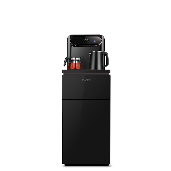 Dozator apa de podea multifunctional ZASS ZWD 19 CS NEGRU, cu amplasarea bidonului la baza si Tea Bar, Apa calda/rece, Ceainic, Racire cu compresor
