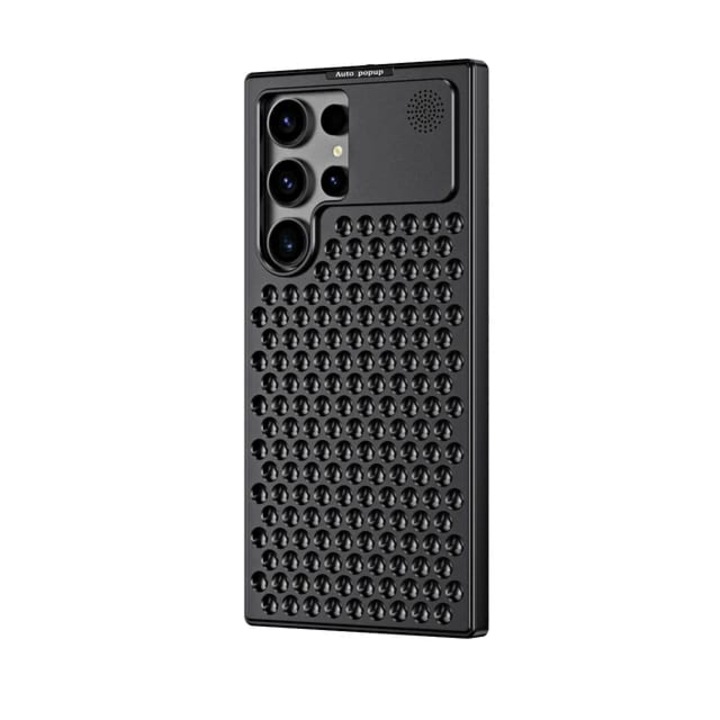 CRISTALIS SALE™ Ароматерапевтичен калъф, съвместим със Samsung Galaxy S24 Ultra, против удари, против надраскване, защита на камерата и прегряване, изработен от алуминиева сплав, черен