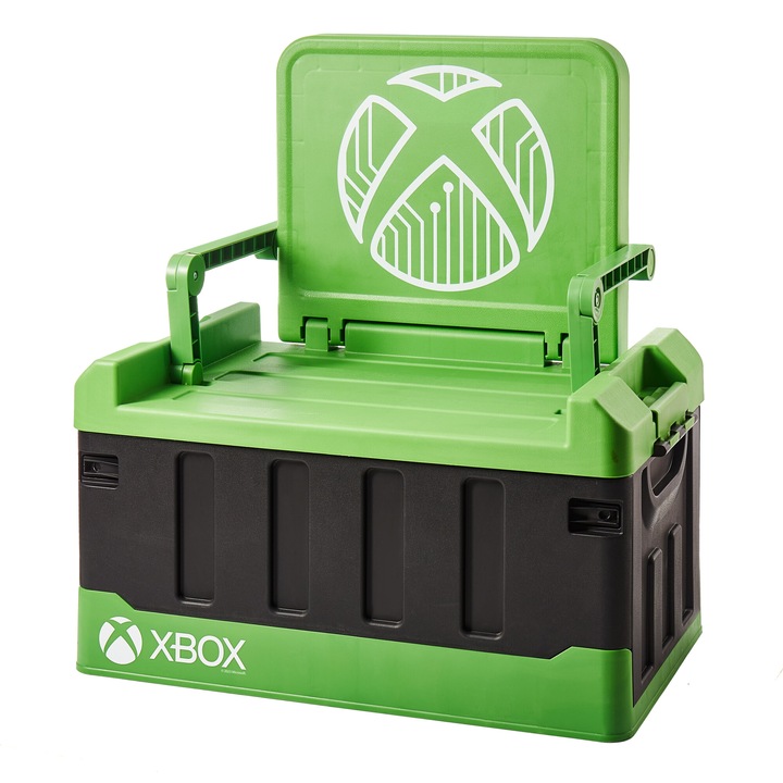 Scaun cu cutie depozitare, Numskull, model Xbox, verde/negru
