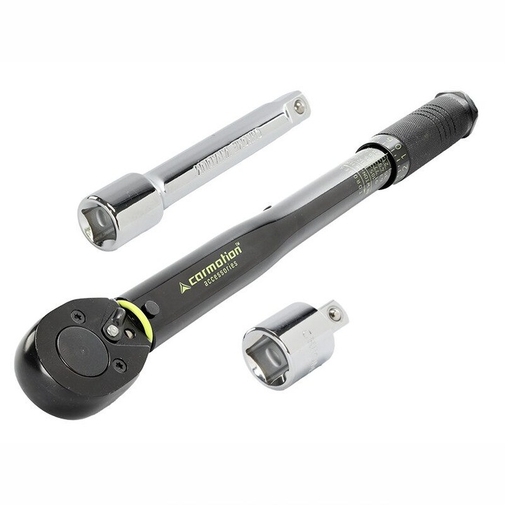 Cheie dinamometrica cu clichet 1/2", 28-210NM, prelungitor 125mm, cu adaptor clichet 1/2"-3/8", 63396 Carmotion