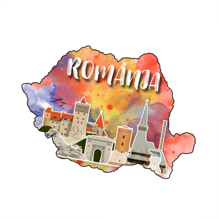Magnet harta suvenir gift shop personalizat cu mesaj, Romania, model 1, din lemn